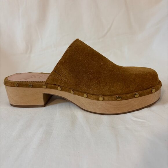 J. Crew Dakota Suede Studded Wooden Platform Clogs in Burnished Pecan Size 6.5 - Picture 3 of 11